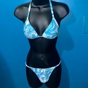 Blue and white marble bikini two piece